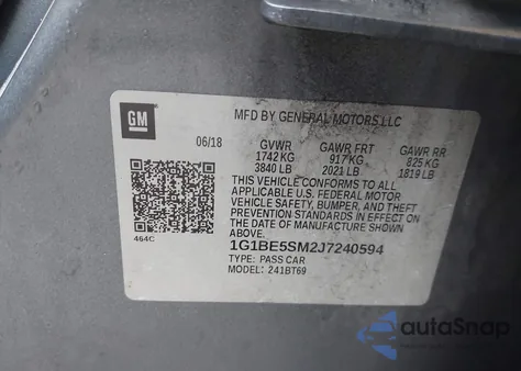 2018 Chevrolet Cruze Lt Auto from USA, damaged, VIN 1G1BE5SM2J7240594